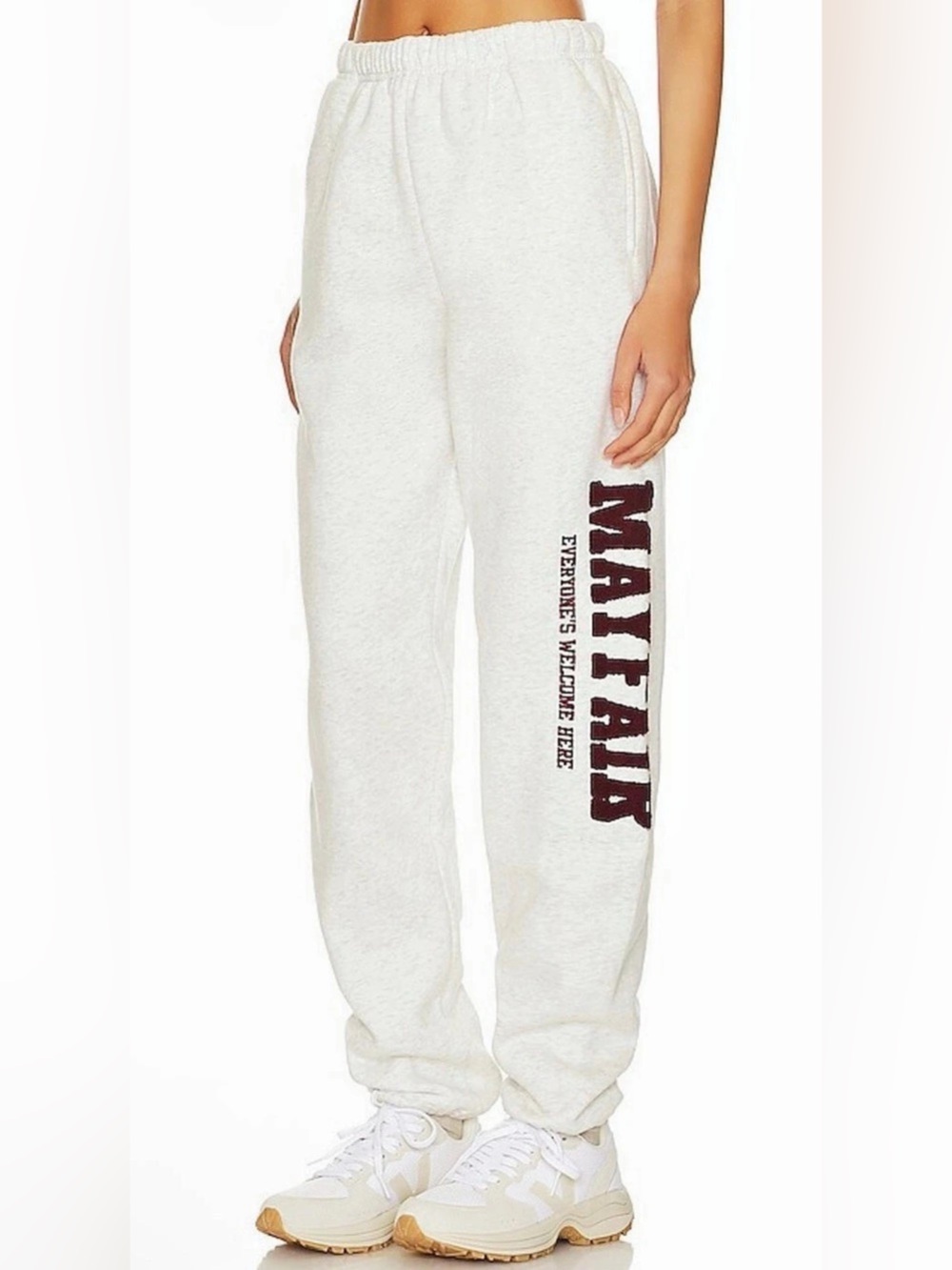 Mayfair Group Everyone's Welcome Here Sweatpants grey & maroon , euc, size L